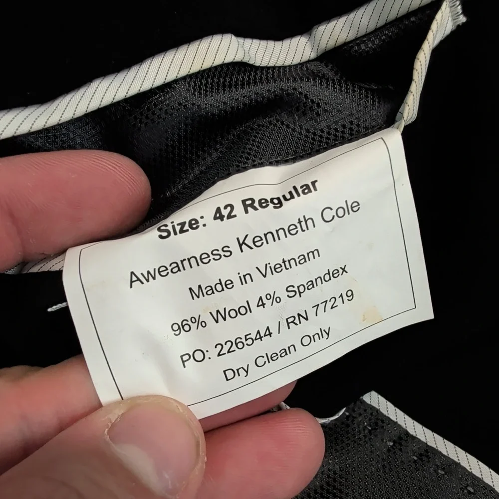 Awearness Kenneth Cole Modern Slim Fit Suit Set 42R Black Wool Professional